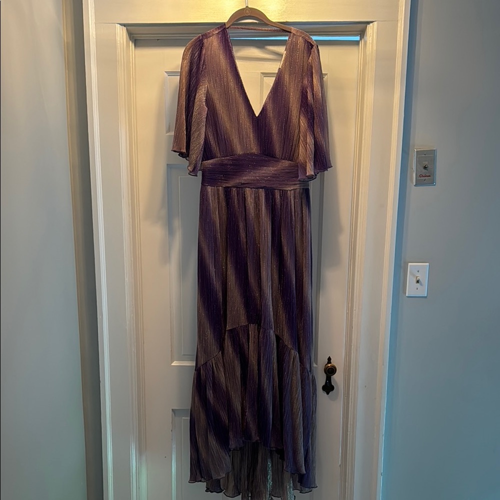 Ramy Brook Purple Low Cut Dress with Flutter Sleeves